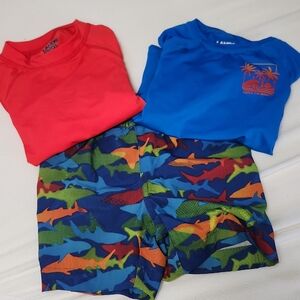 Lands' End Red and Blue Shark Print Rashguard Set